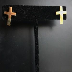 Gold small cross studded earrings
